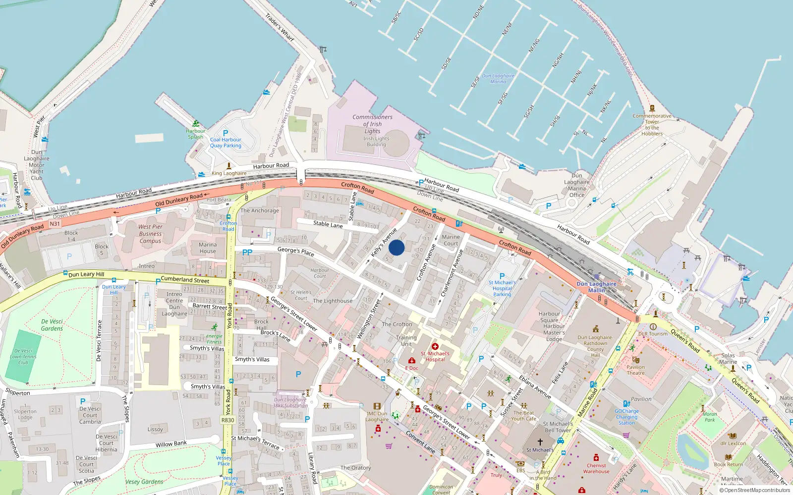 Overhead map showing the location of 2 Kelly's Avenue, Dublin
