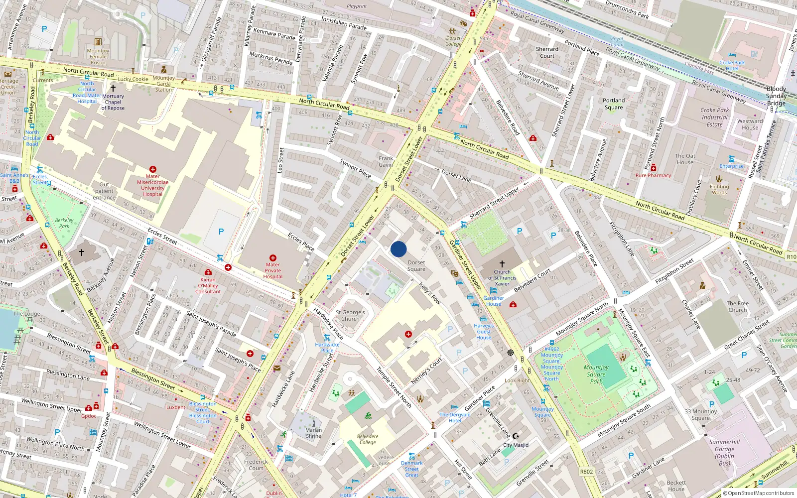 Overhead map showing the location of 2 Kellys Court, Kellys Row, Dublin 1