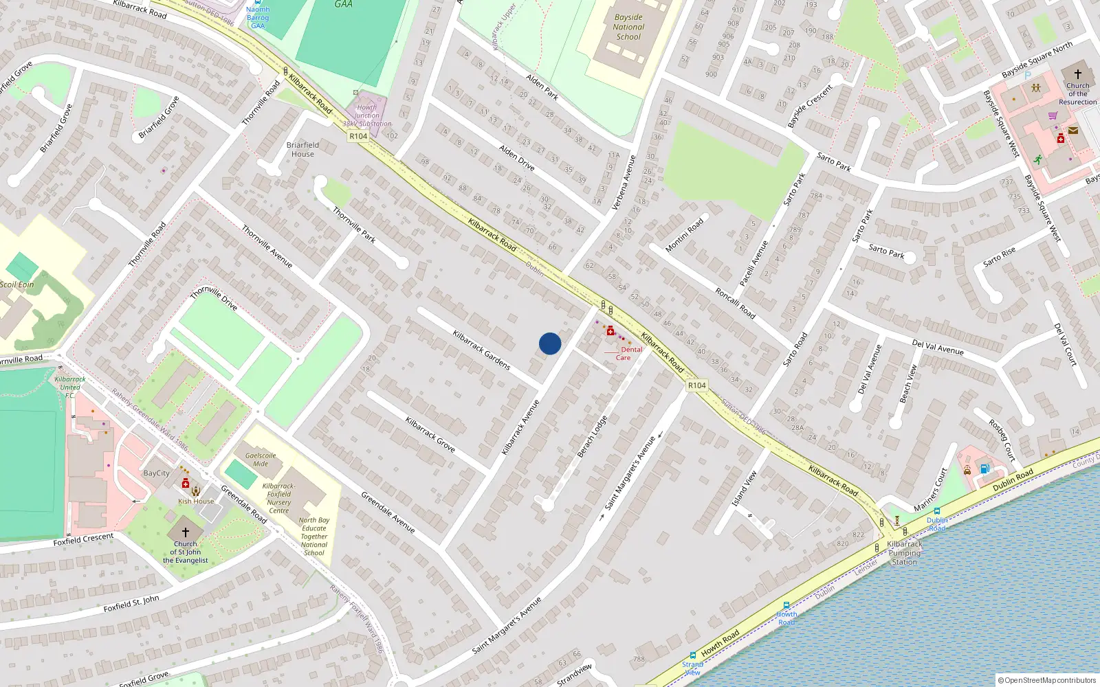 Overhead map showing the location of 2 Kilbarrack Avenue, Rehaney, Dublin 5