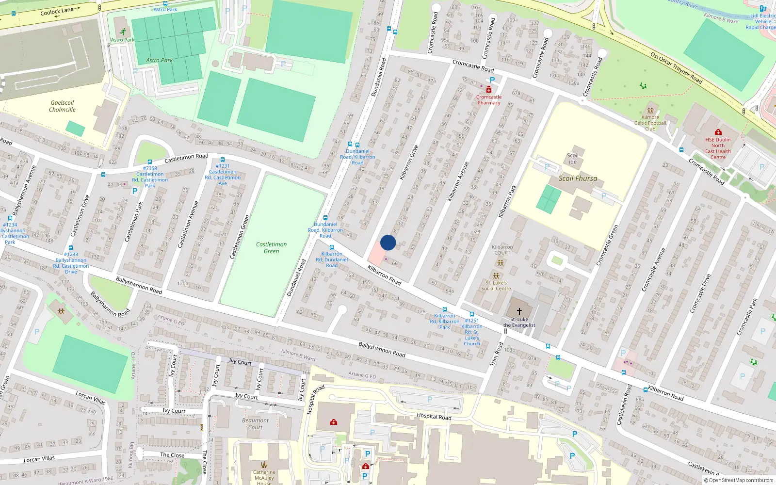 Overhead map showing the location of 2 Kilbarron Drive, Dublin 5