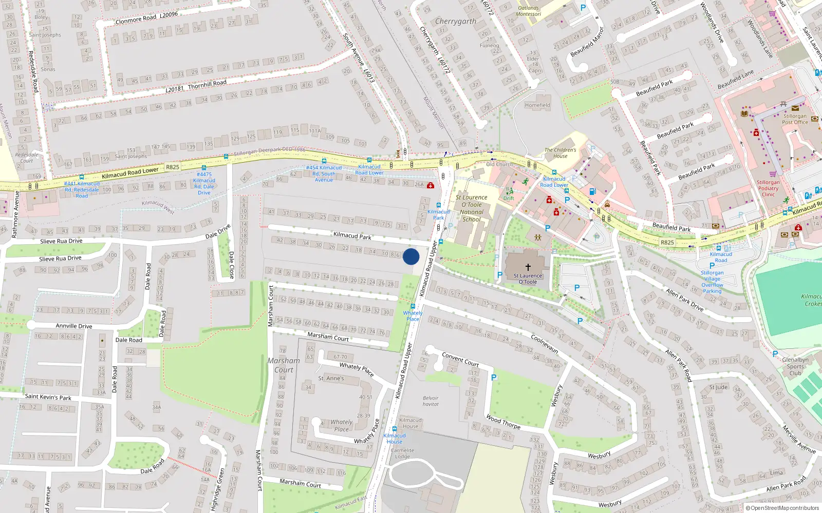 Overhead map showing the location of 2 Kilmacud Park, Blackrock