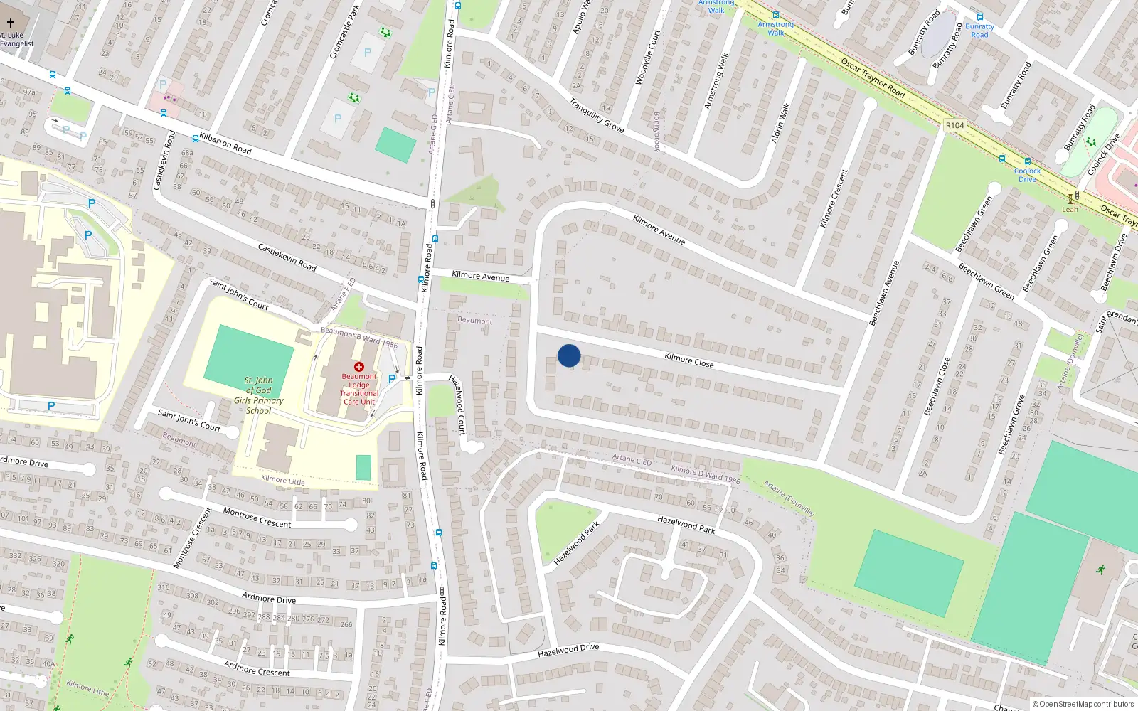 Overhead map showing the location of 2 Kilmore Close, Artane, Dublin 5
