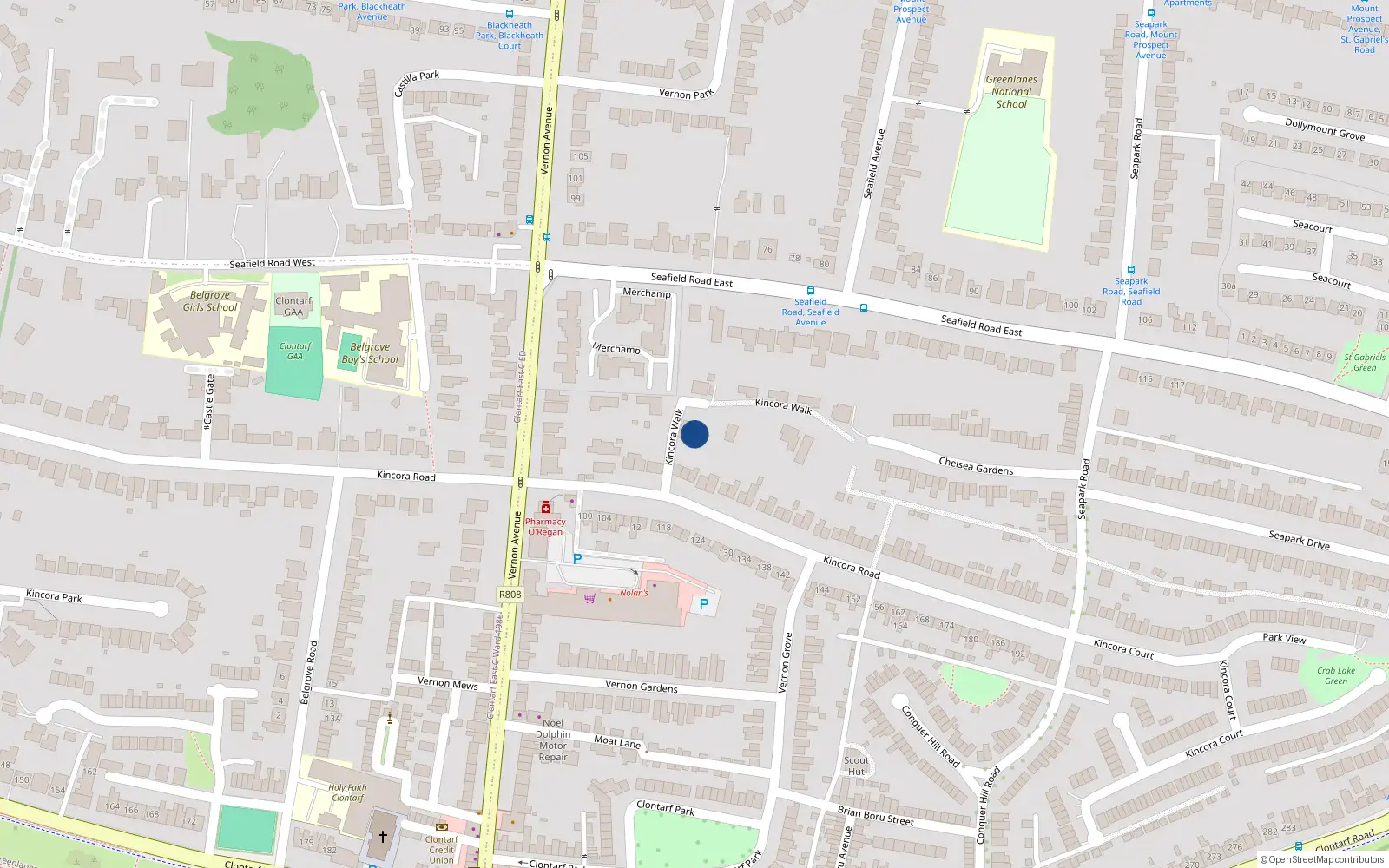 Overhead map showing the location of 2 Kincora Walk, Dublin 3