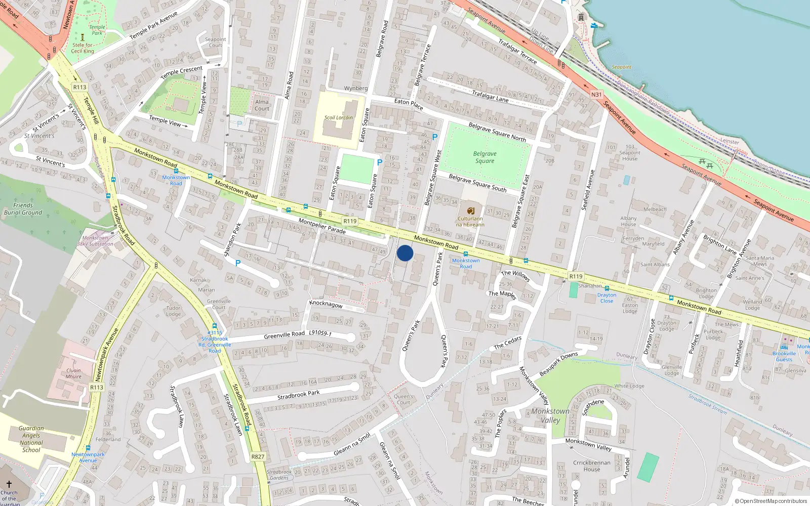 Overhead map showing the location of 2 King's Villa, 55 Monkstown Road, Monkstown