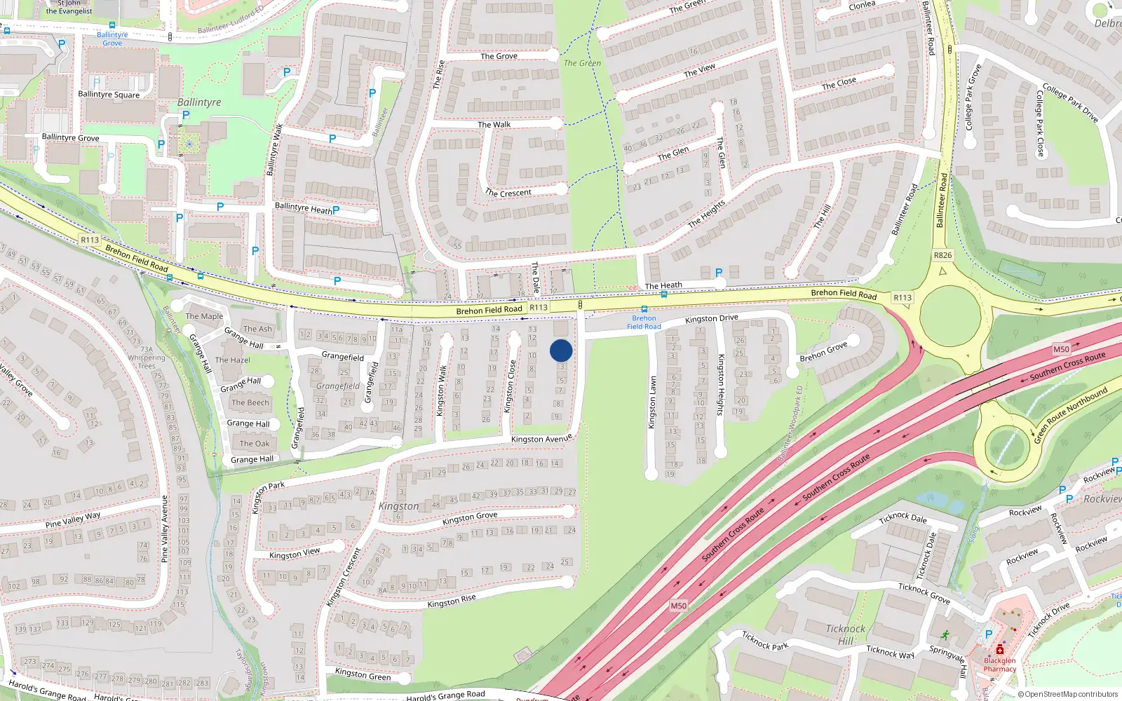 Overhead map showing the location of 2 Kingston Avenue, Dublin 16
