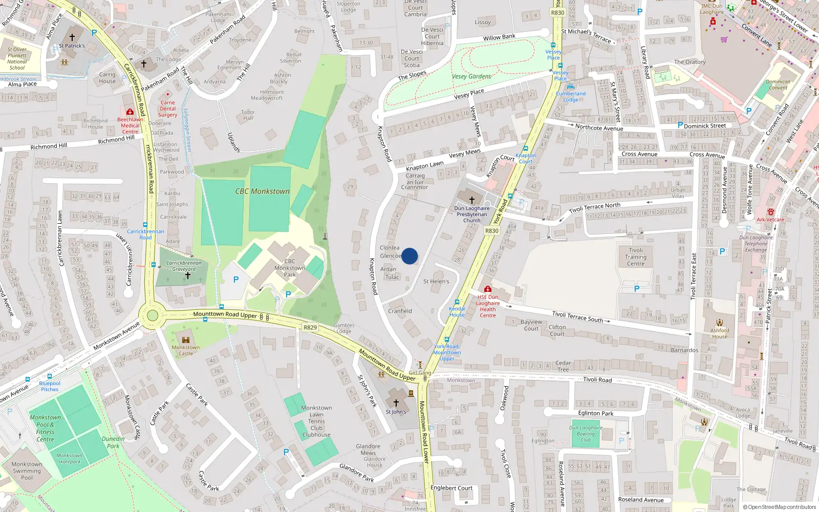 Overhead map showing the location of 2 Knapton Lane, Monkstown