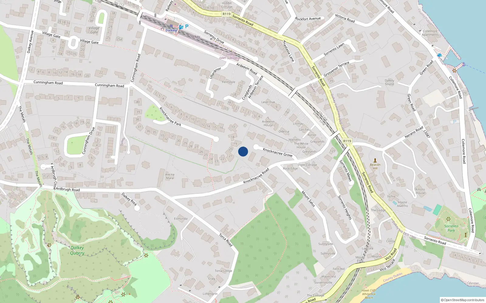 Overhead map showing the location of 2 Knock-Na-Cree Grove, Dublin