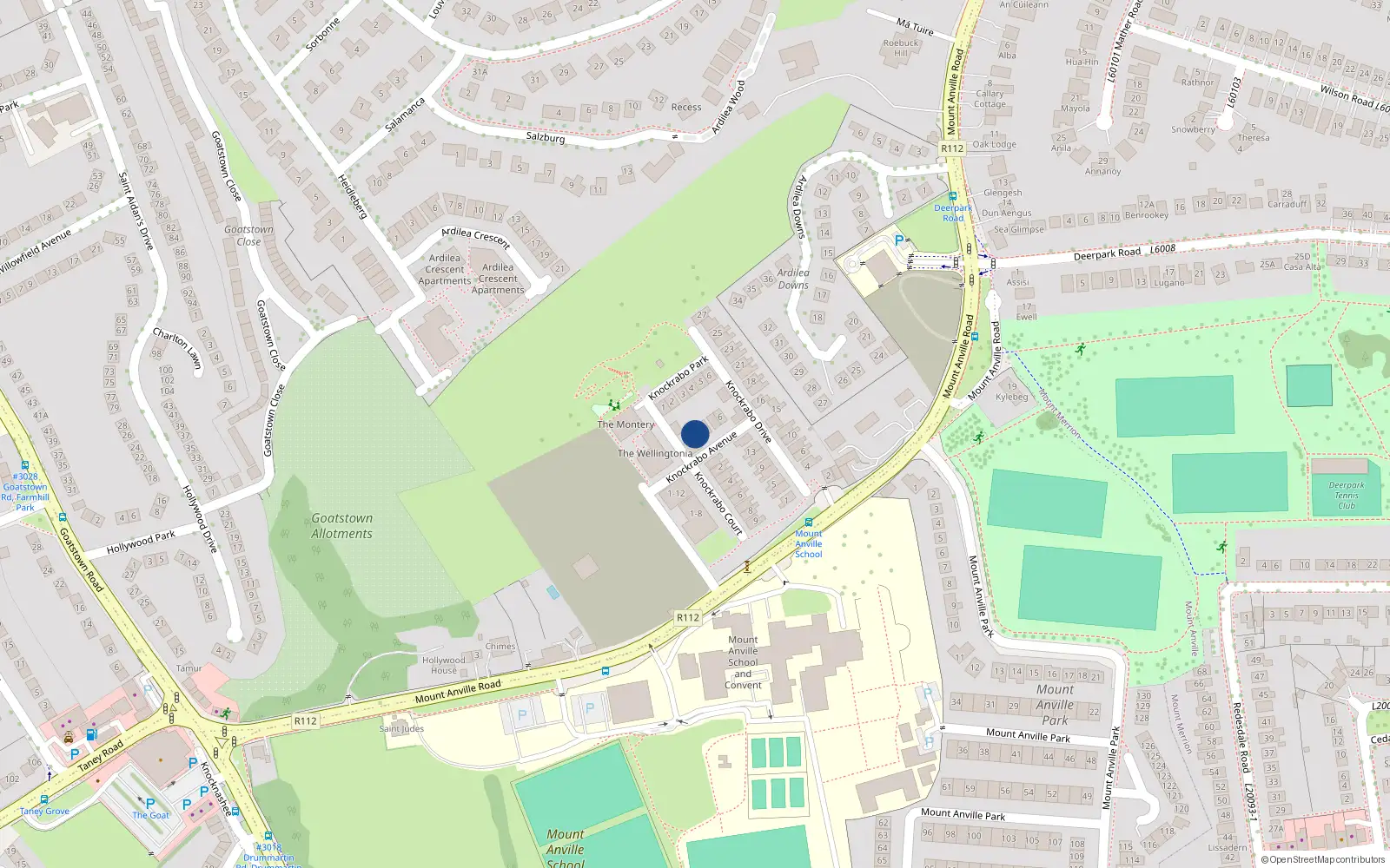 Overhead map showing the location of 2 Knockrabo Avenue, Goatstown