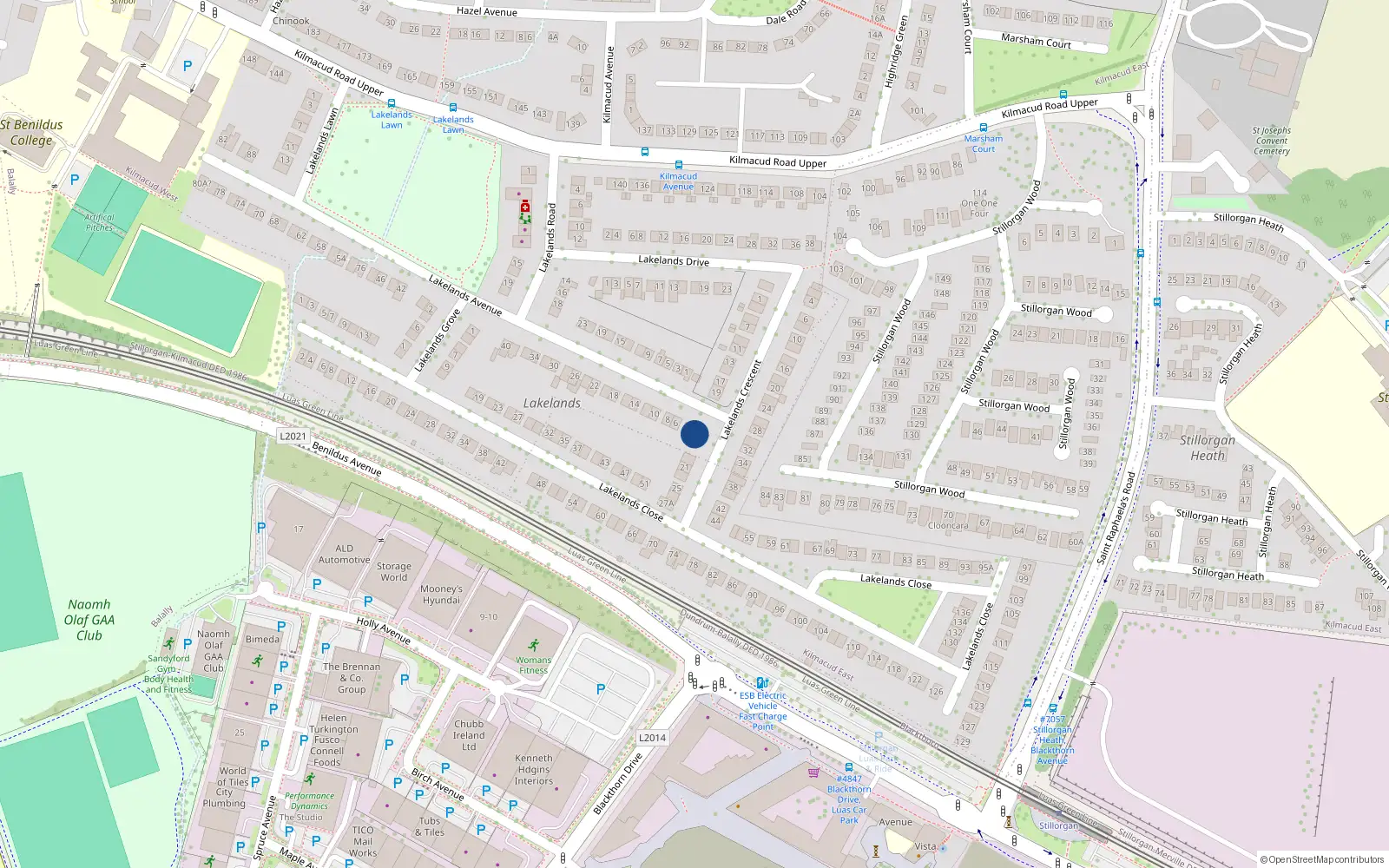 Overhead map showing the location of 2 Lakelands Avenue, Kilmacud Road Upper, Blackrock
