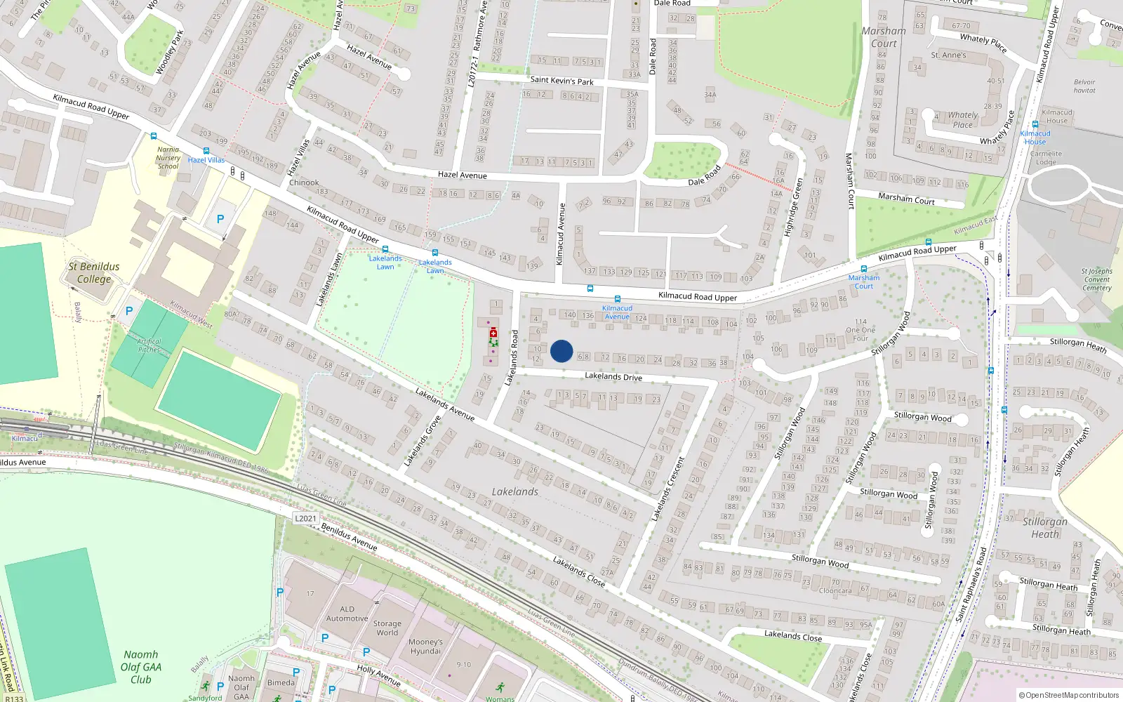 Overhead map showing the location of 2 Lakelands Drive, County Dublin