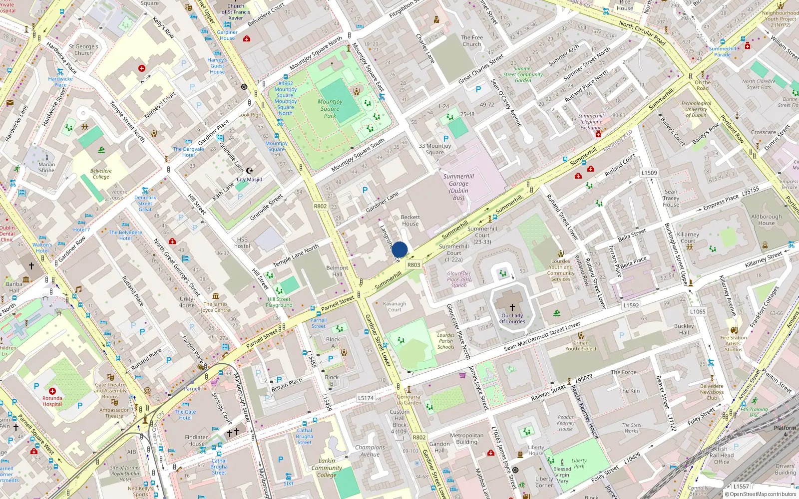 Overhead map showing the location of 2 Langrishe Place, Summerhill, Dublin 1