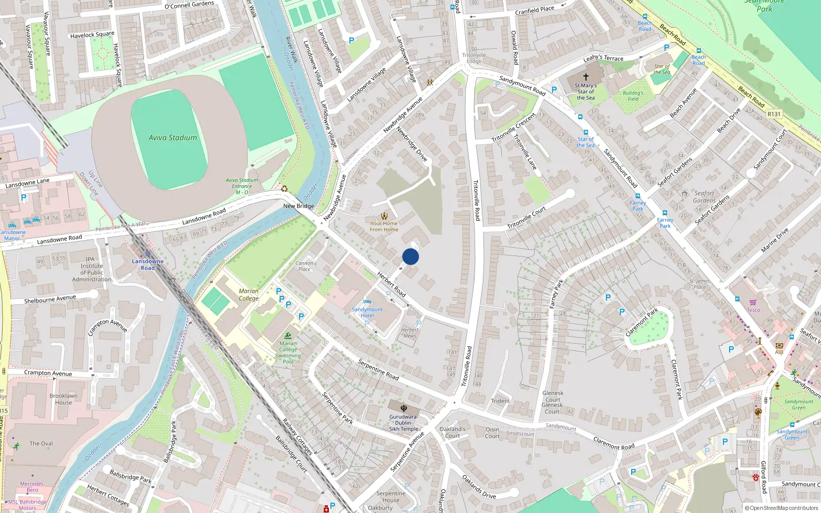 Overhead map showing the location of 2 Lansdowne Square, Sandymount