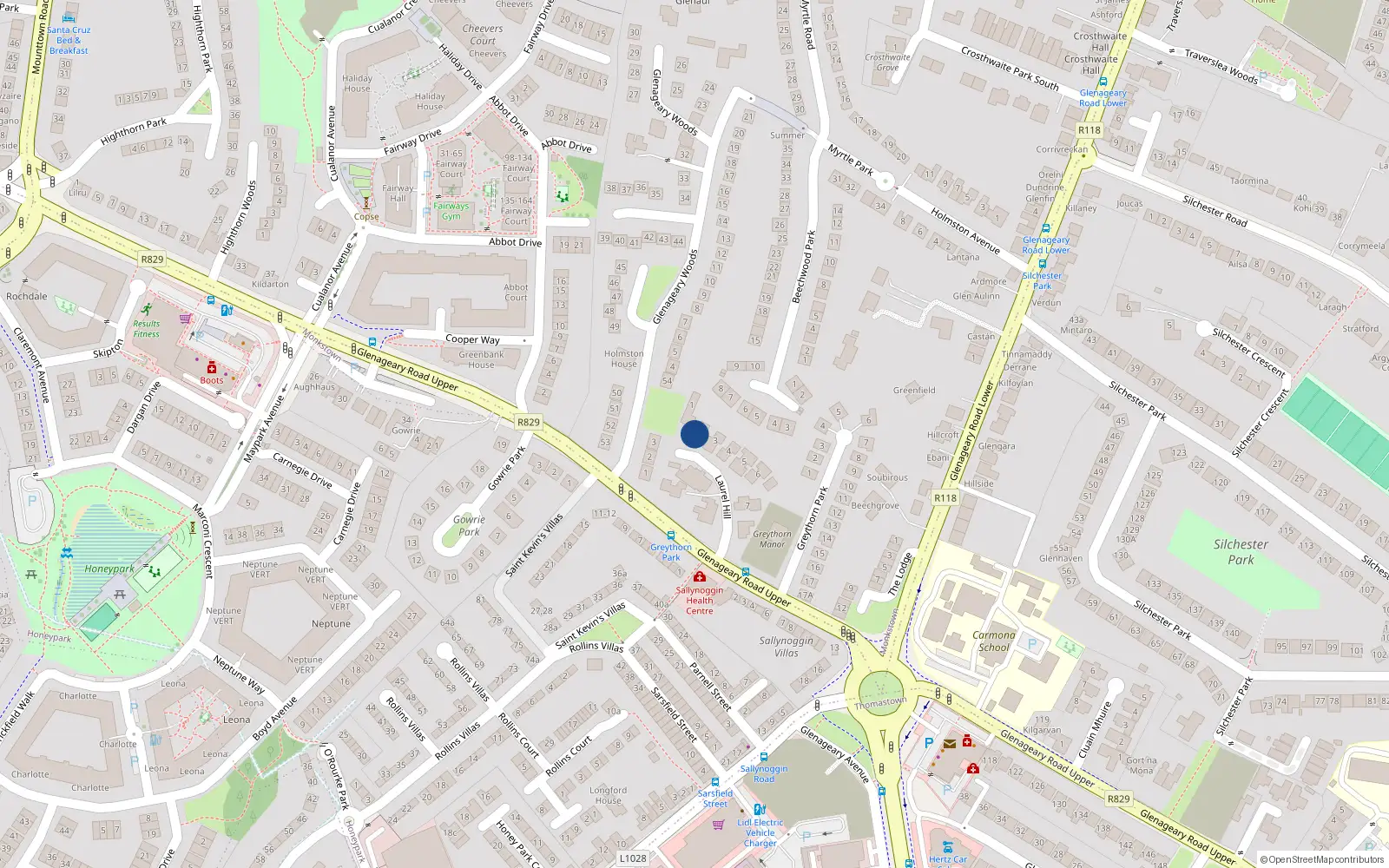 Overhead map showing the location of 2 Laurel Hill, Dublin