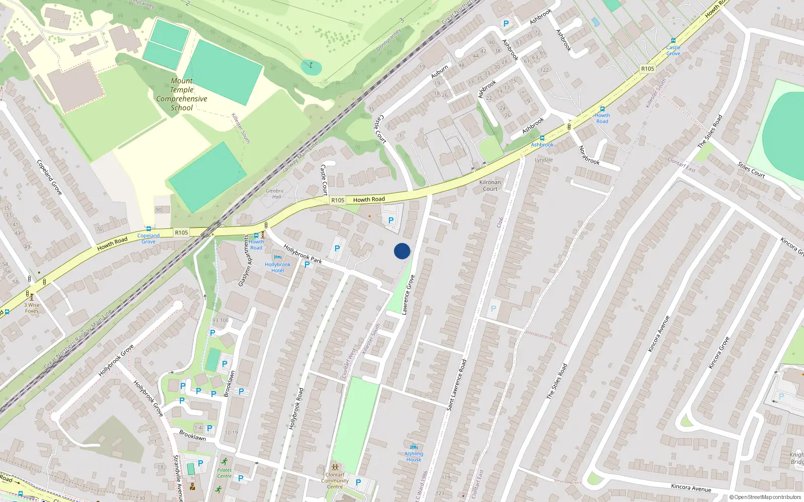 Overhead map showing the location of 2 Lawrence Grove, Clontarf, Dublin 3