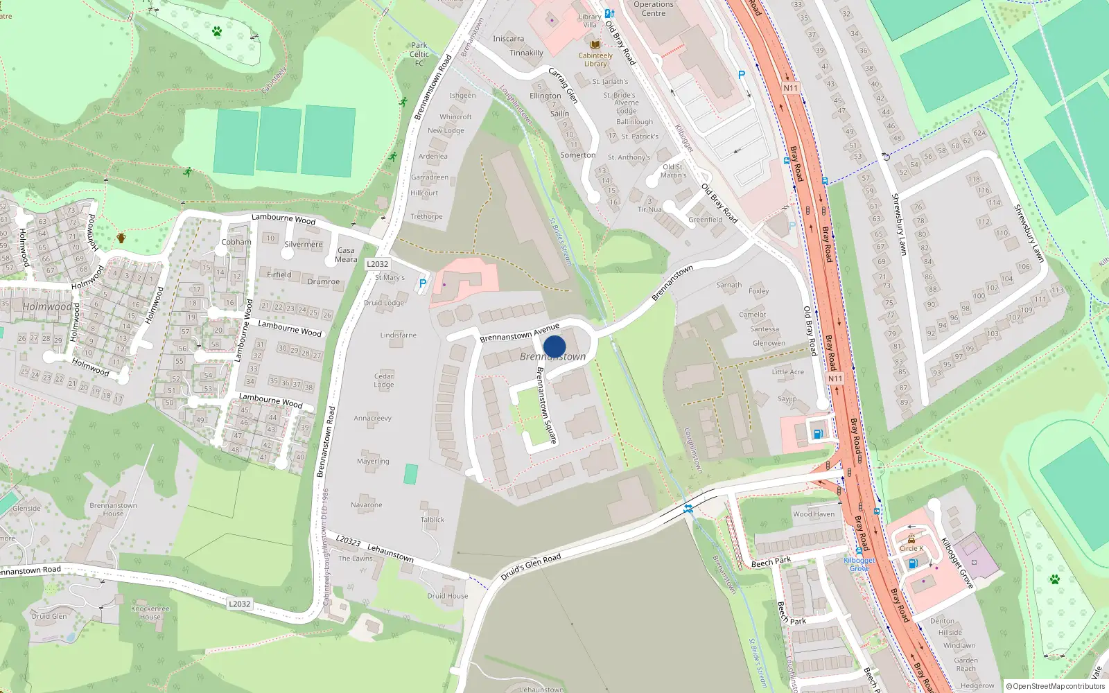 Overhead map showing the location of 2 Le Hunt, Brennanstown Square, Cabinteely