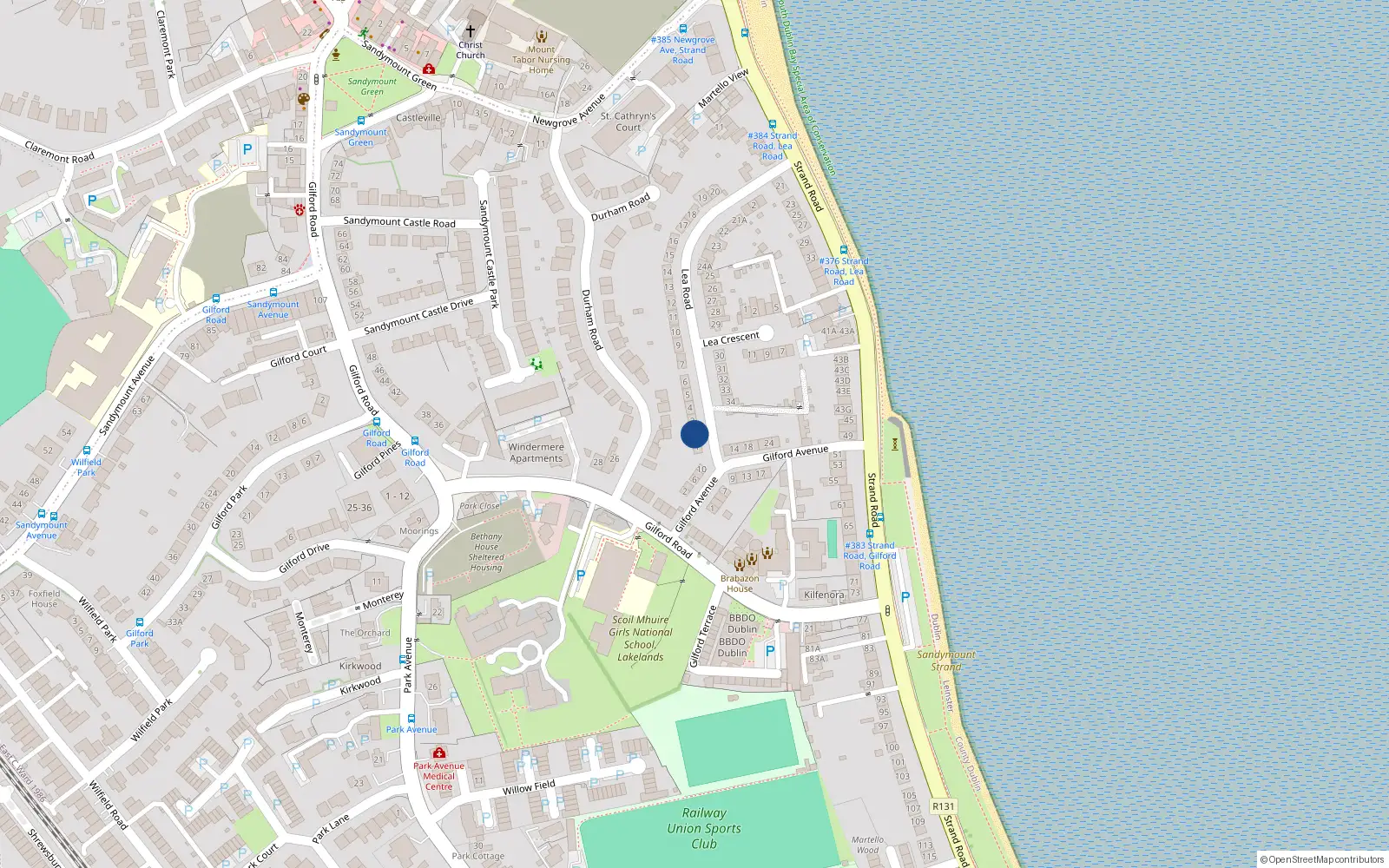 Overhead map showing the location of 2 Lea Road, Sandymount