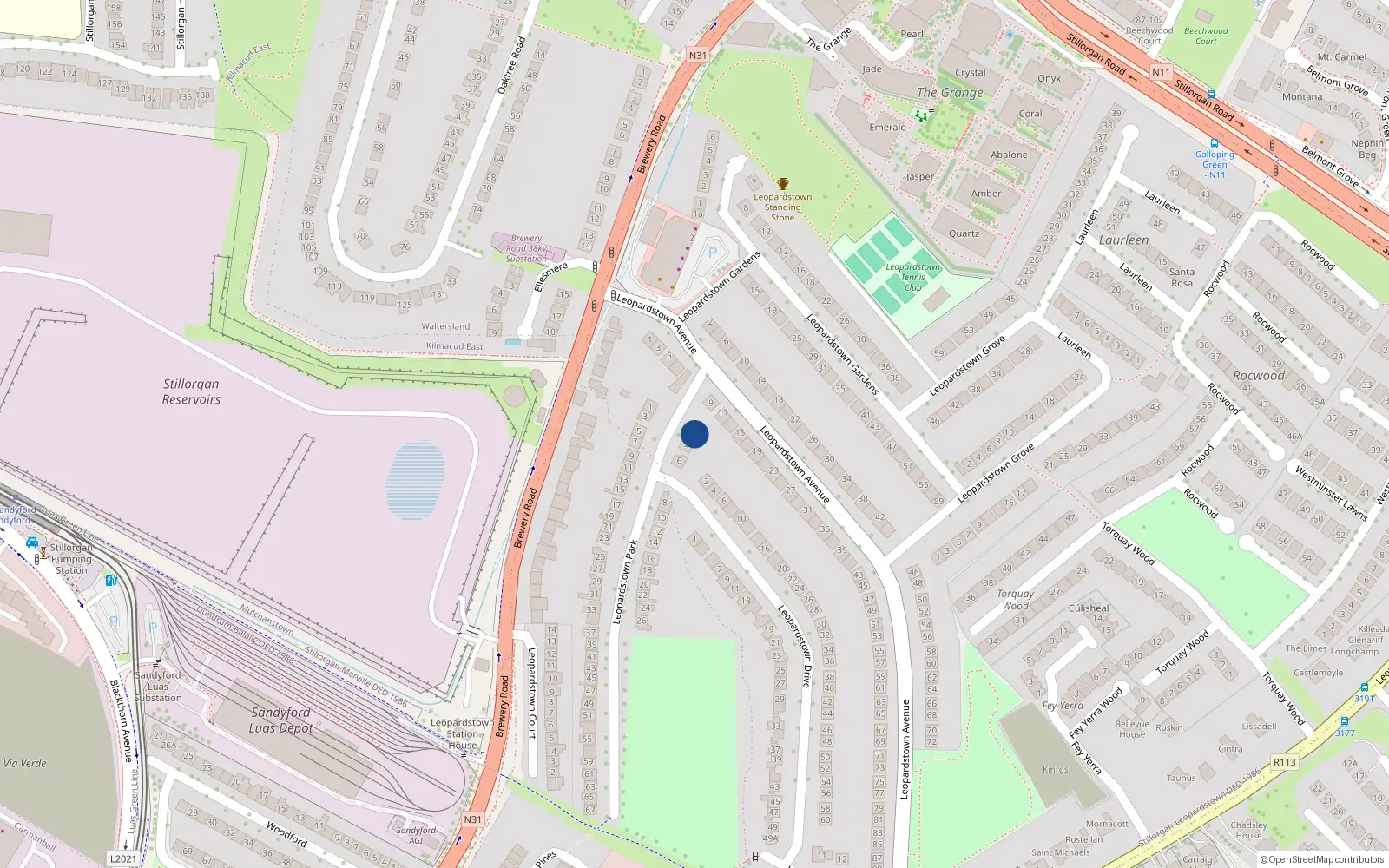 Overhead map showing the location of 2 Leopardstown Park, Dublin