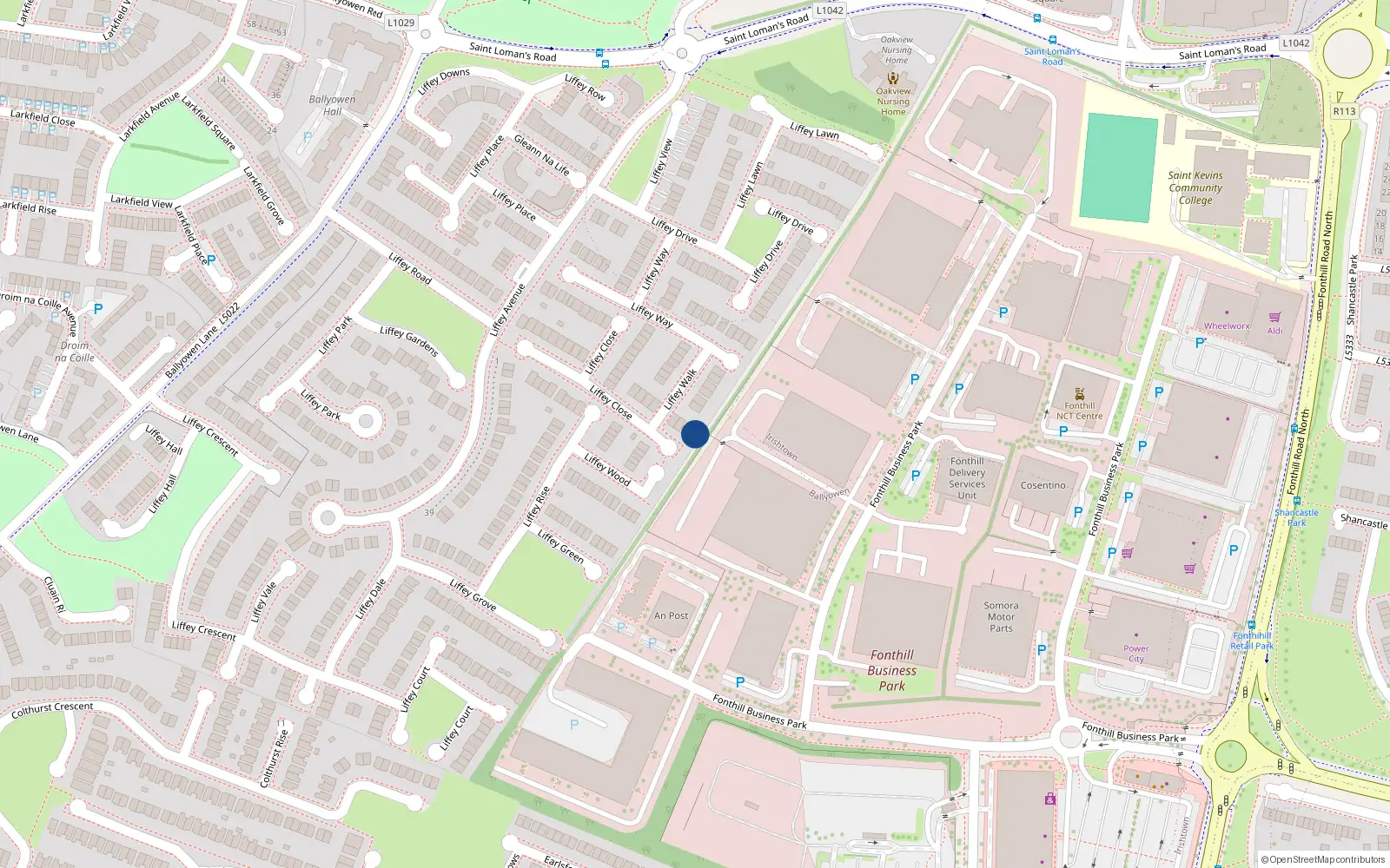 Overhead map showing the location of 2 Liffey Close, Lucan