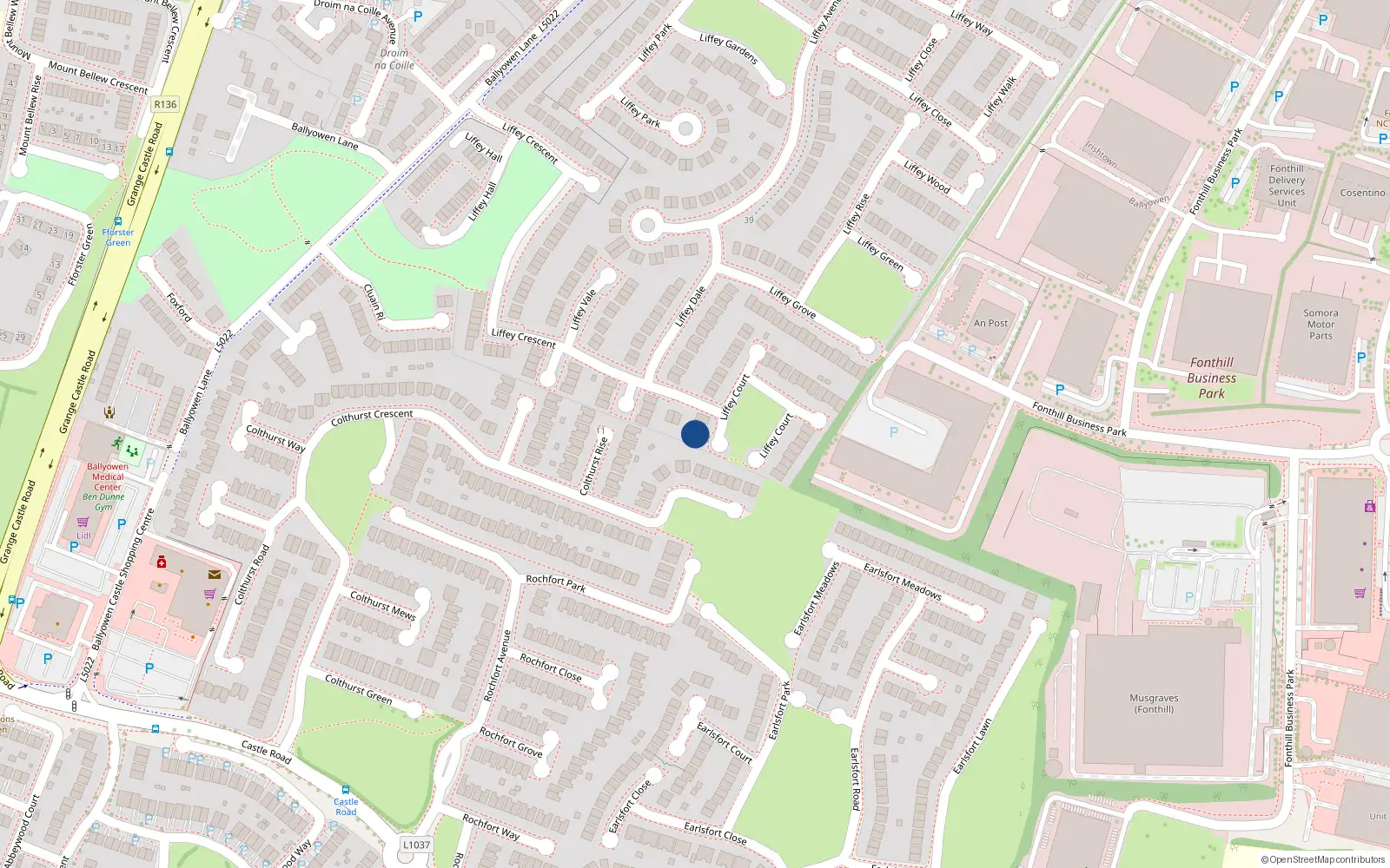 Overhead map showing the location of 2 Liffey Court, Liffey Valley Park, Lucan