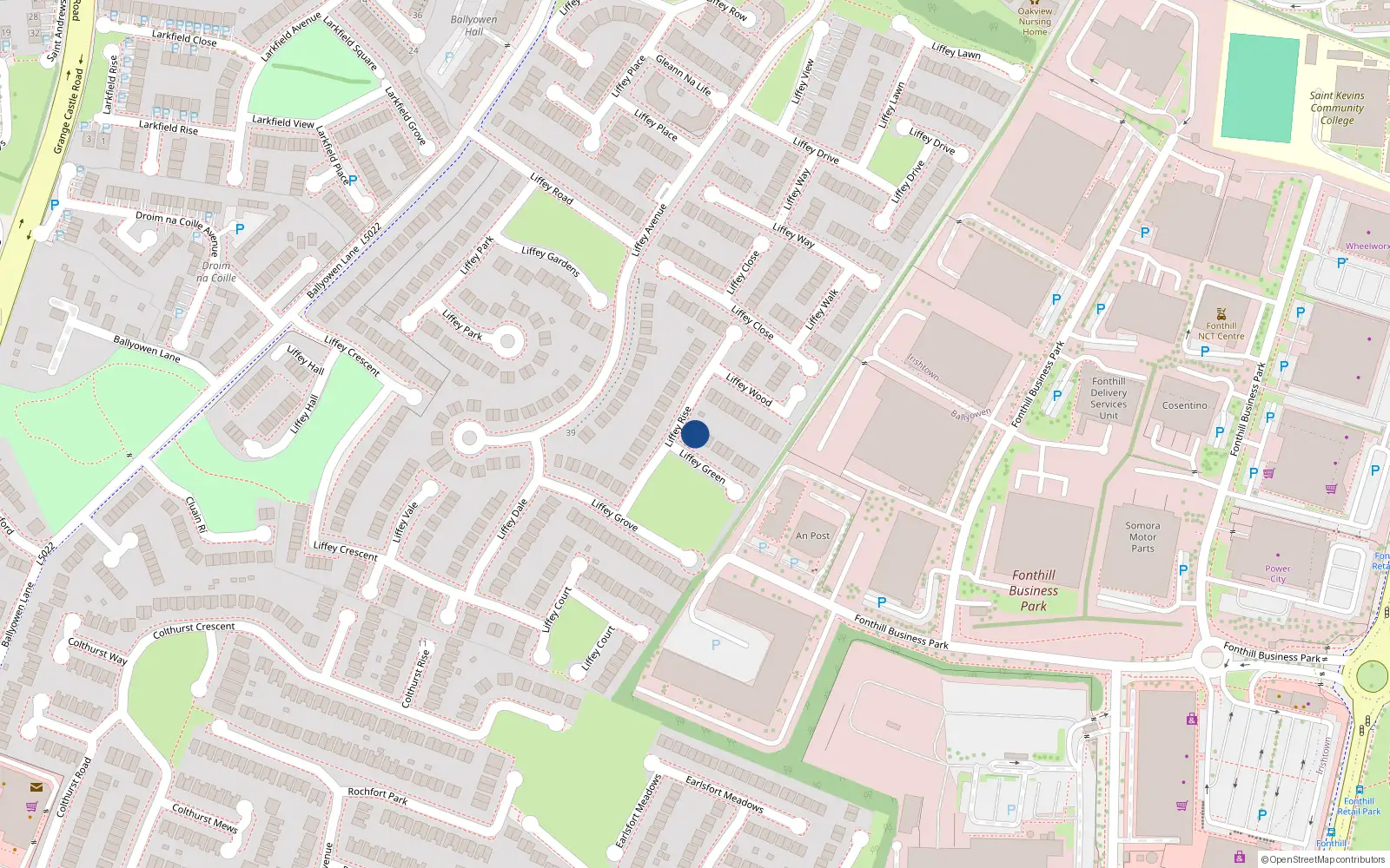 Overhead map showing the location of 2 Liffey Green, Lucan, Co Dublin