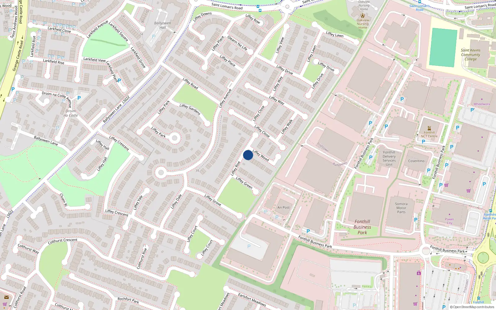Overhead map showing the location of 2 Liffey Rise, Lucan