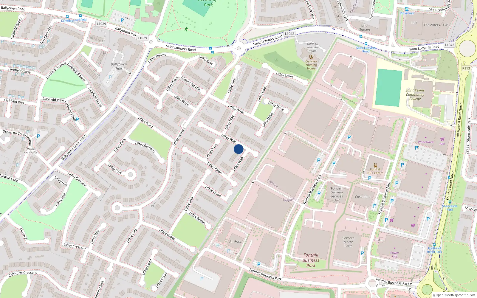 Overhead map showing the location of 2 Liffey Walk, Lucan