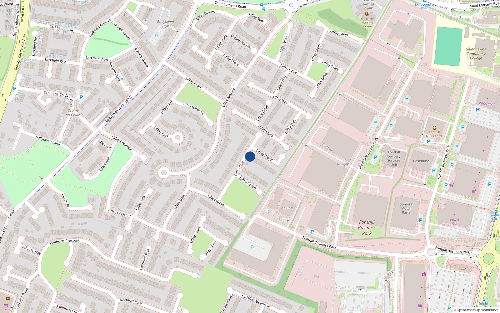 Overhead map showing the location of 2 Liffey Wood, Lucan