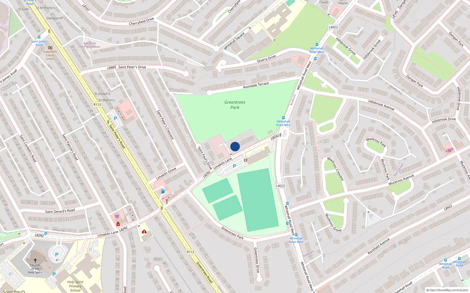 Overhead map showing the location of 2 Limekiln Lane, Dublin 12