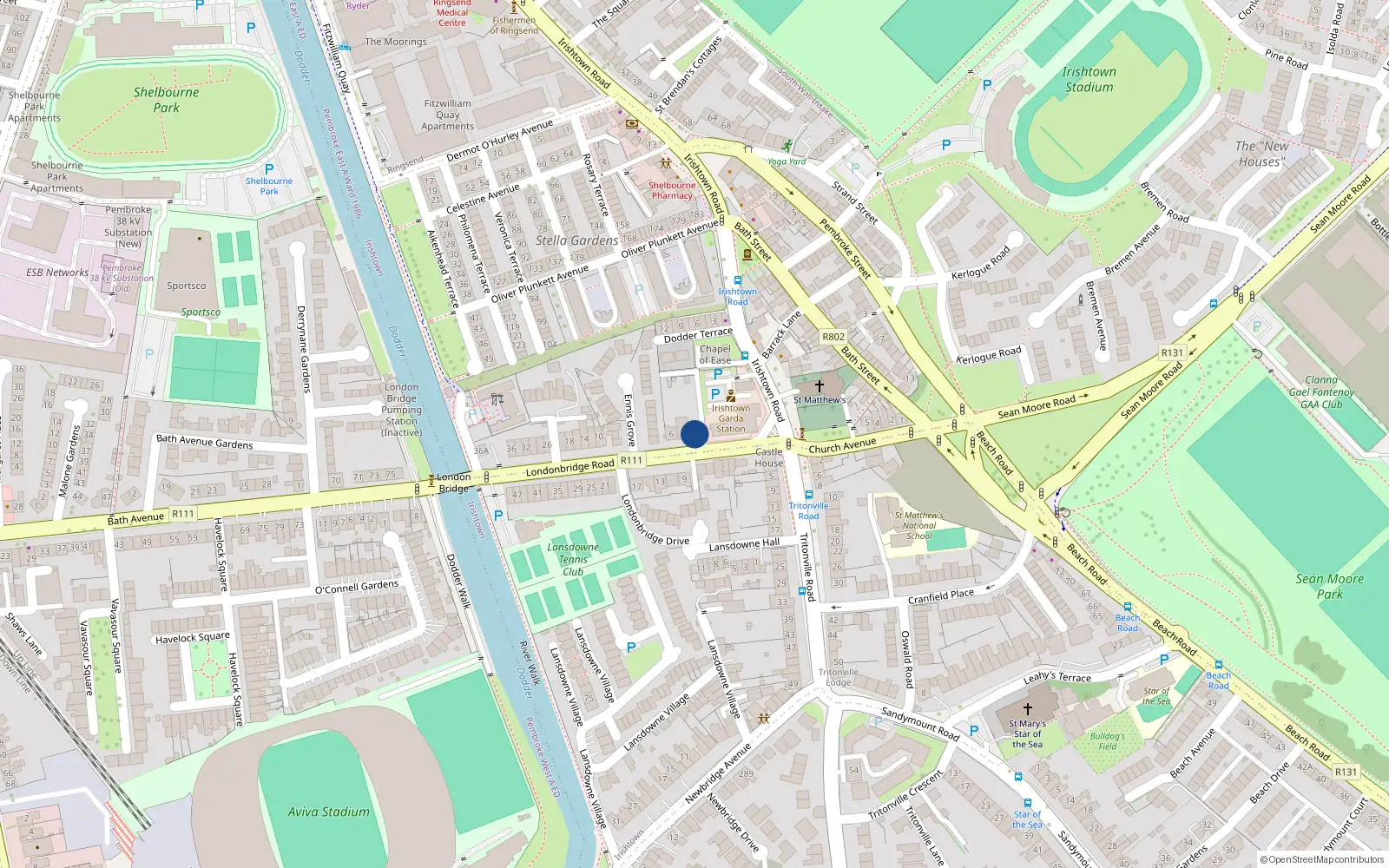 Overhead map showing the location of 2 Londonbridge Road, Irishtown