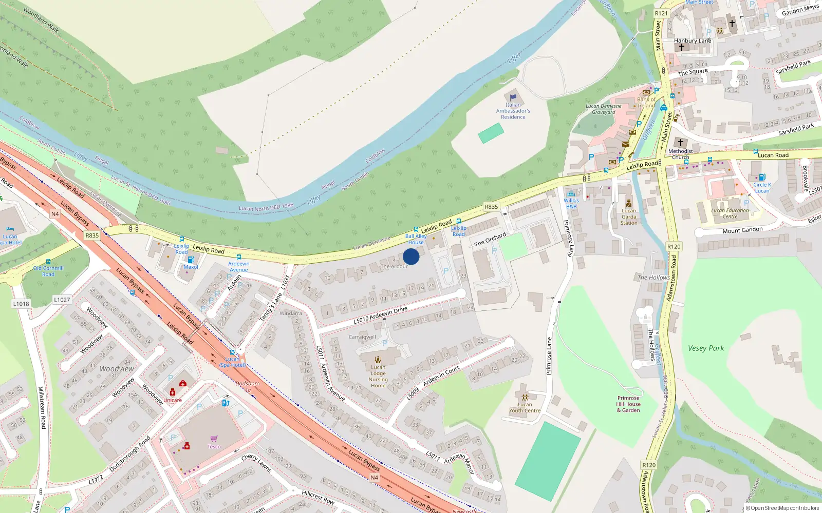Overhead map showing the location of 2 Lucan Lodge, Lucan, Dublin