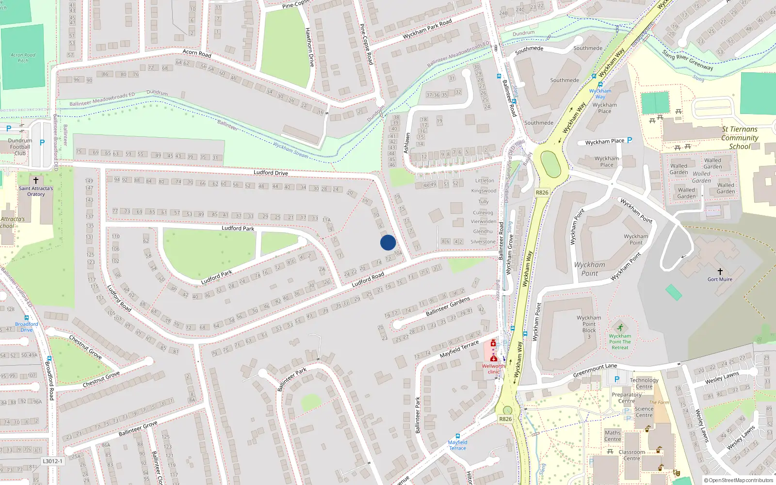 Overhead map showing the location of 2 Ludford Drive, Dublin 16