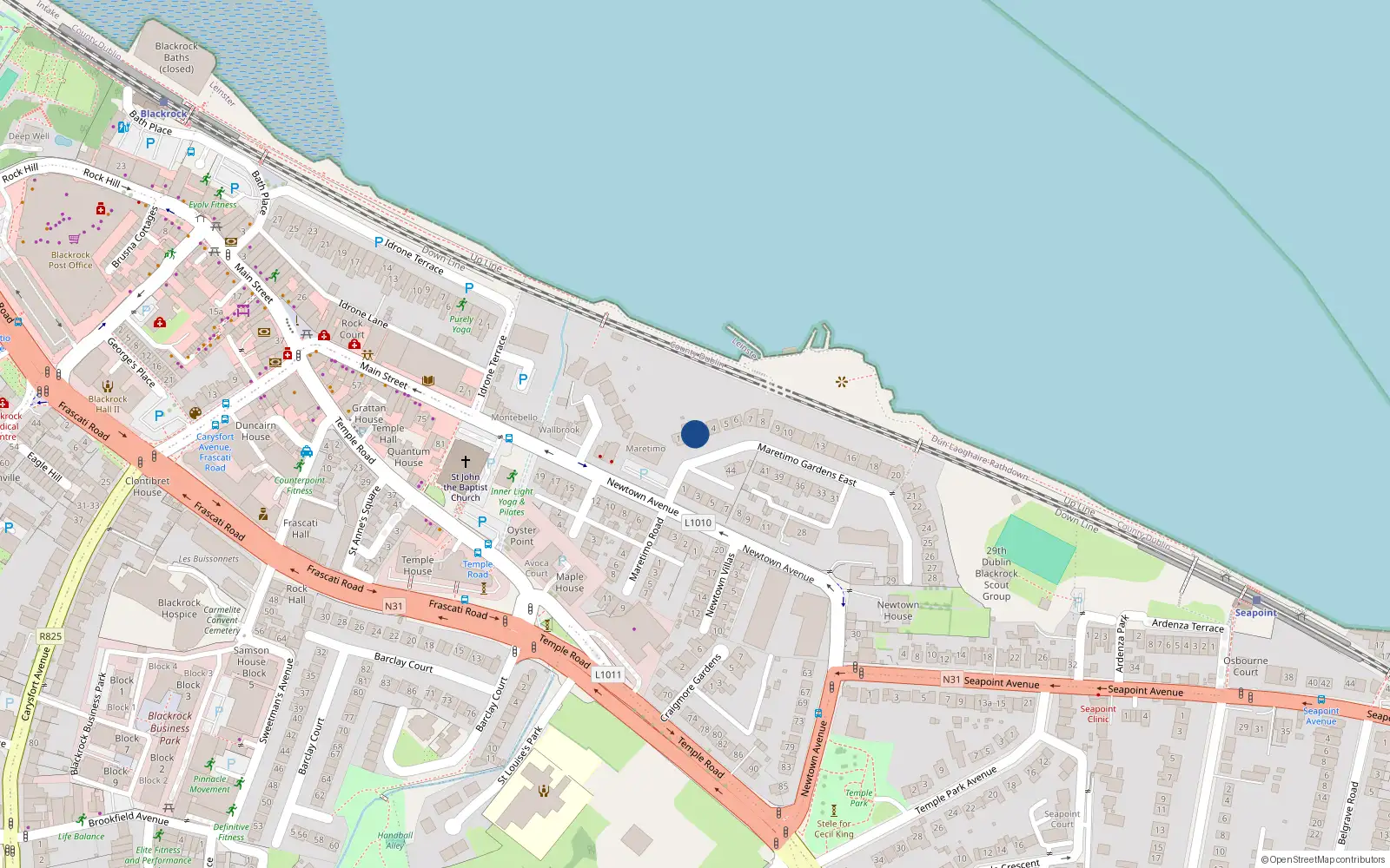 Overhead map showing the location of 2 Maretimo Gardens East, Blackrock