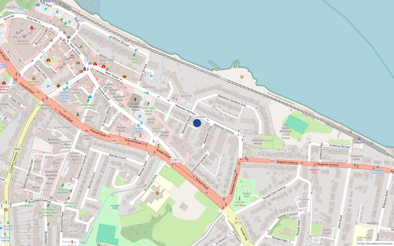 Overhead map showing the location of 2 Maretimo Villas, Blackrock