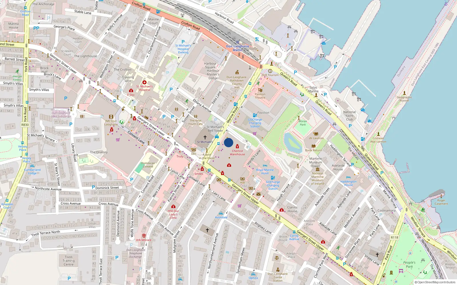 Overhead map showing the location of 2 Marine Road, Dublin