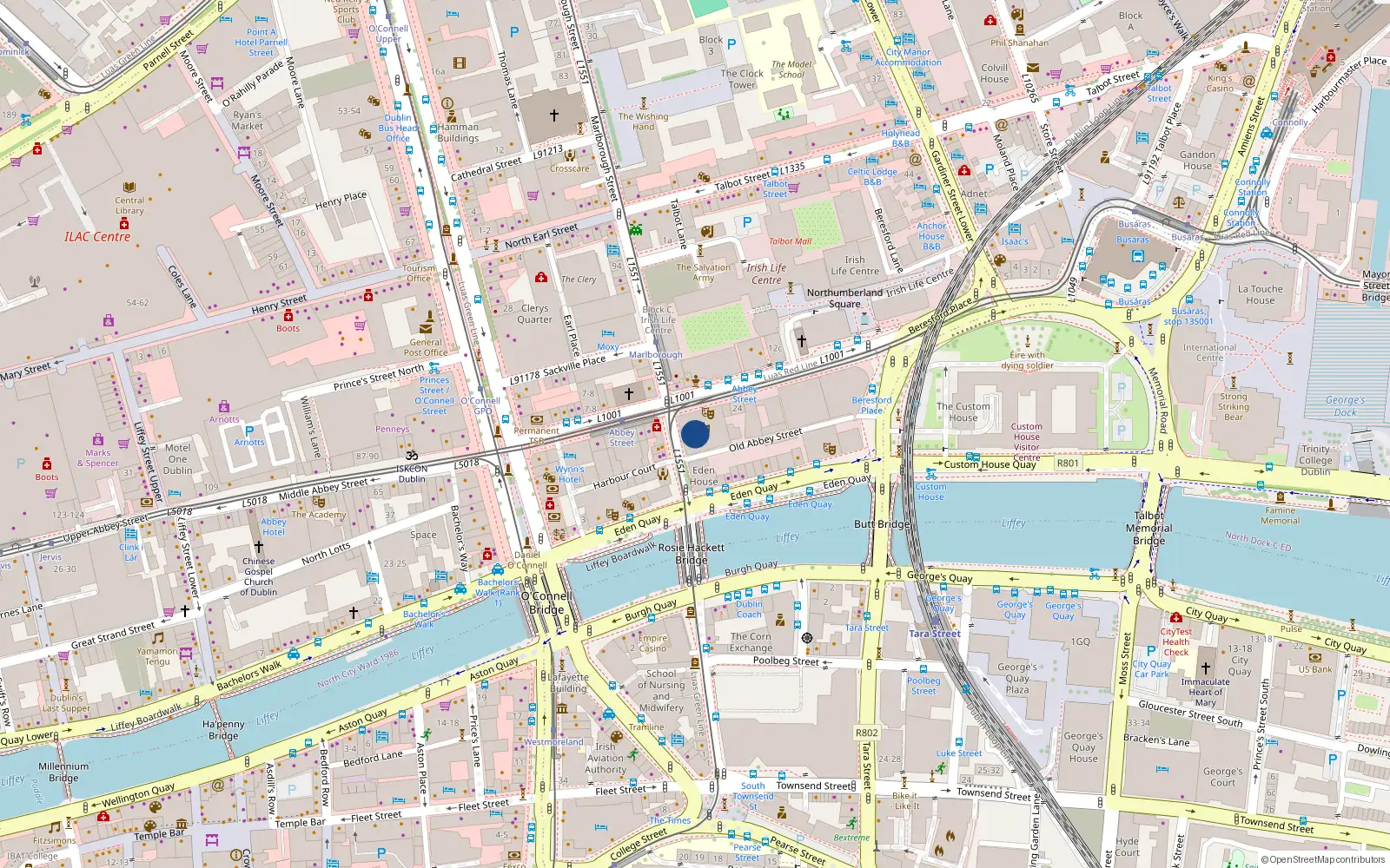 Overhead map showing the location of 2 Marlborough Street, Dublin 1