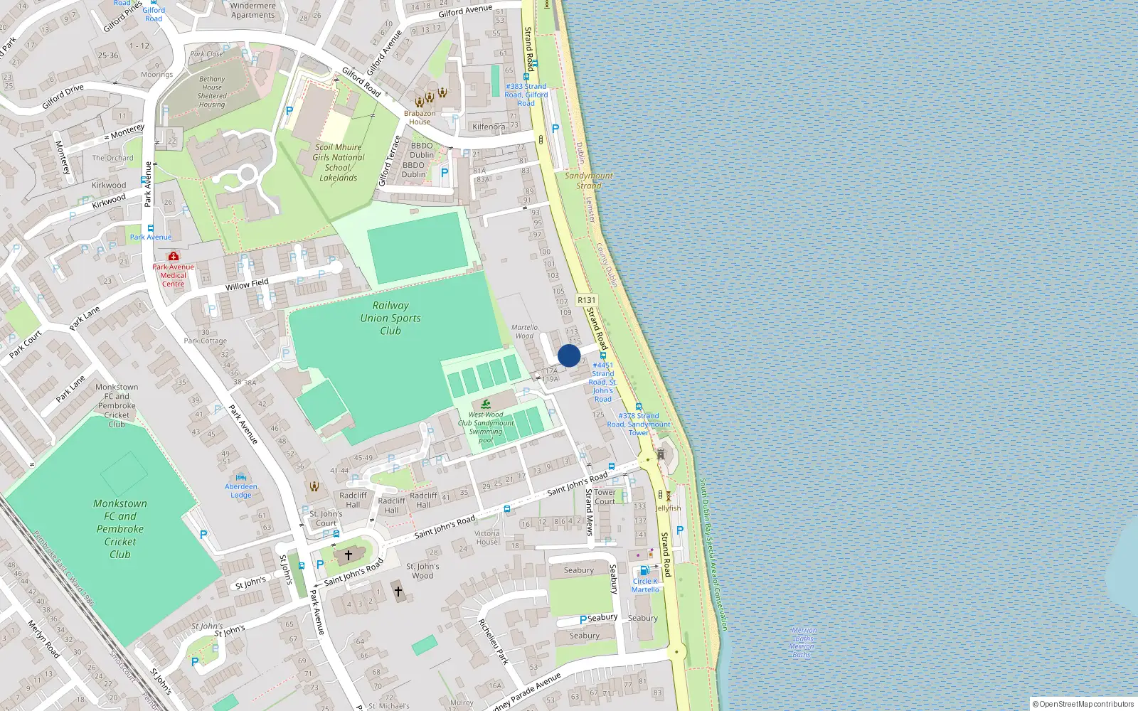 Overhead map showing the location of 2 Martello Wood, Sandymount