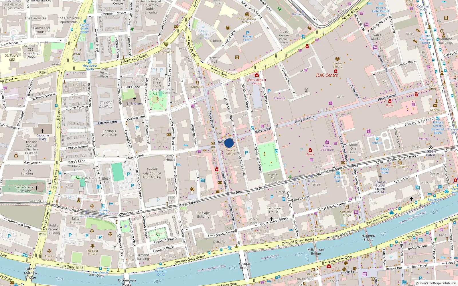 Overhead map showing the location of 2 Mary Street, Dublin 1