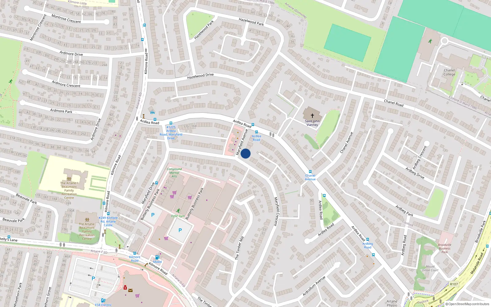 Overhead map showing the location of 2 Maryfield Avenue, Dublin 5