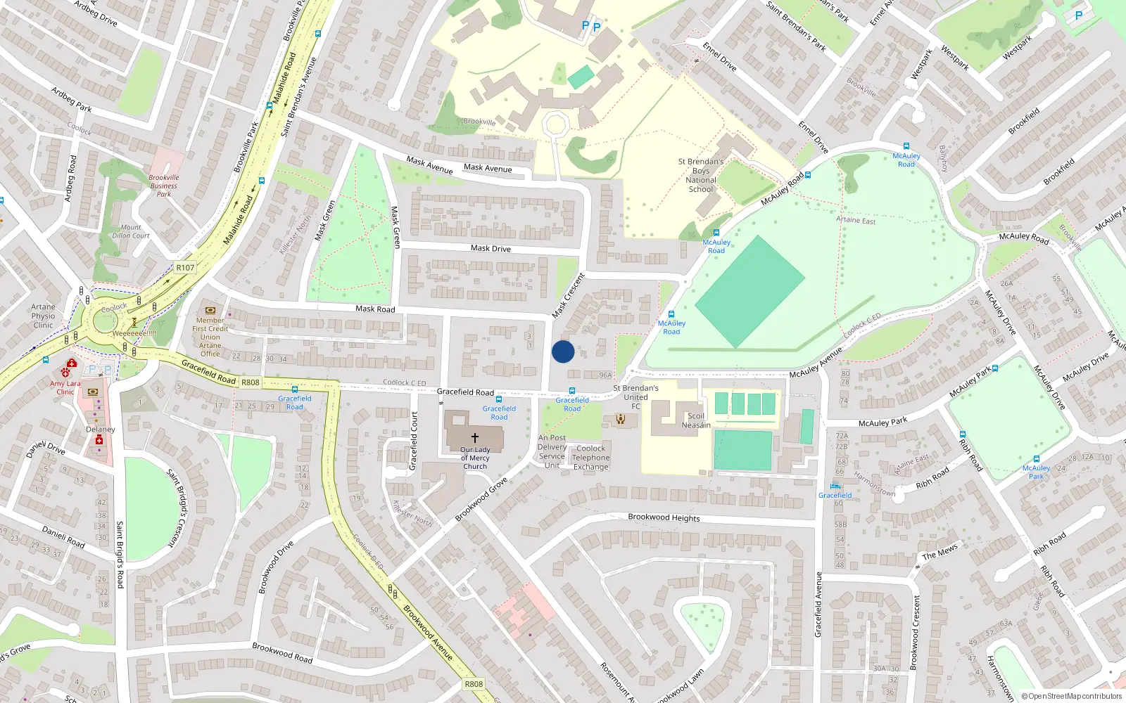 Overhead map showing the location of 2 Mask Crescent, Artane, Dublin 5