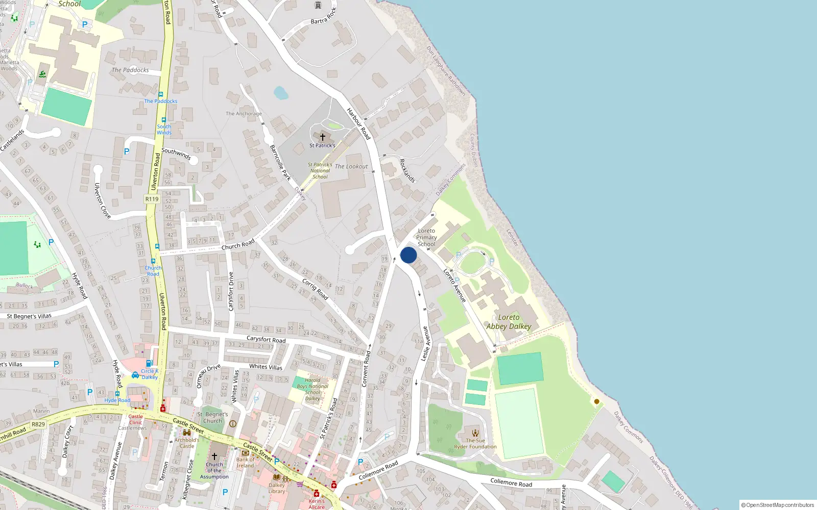 Overhead map showing the location of 2 Mayville Terrace, Leslie Avenue, Dalkey