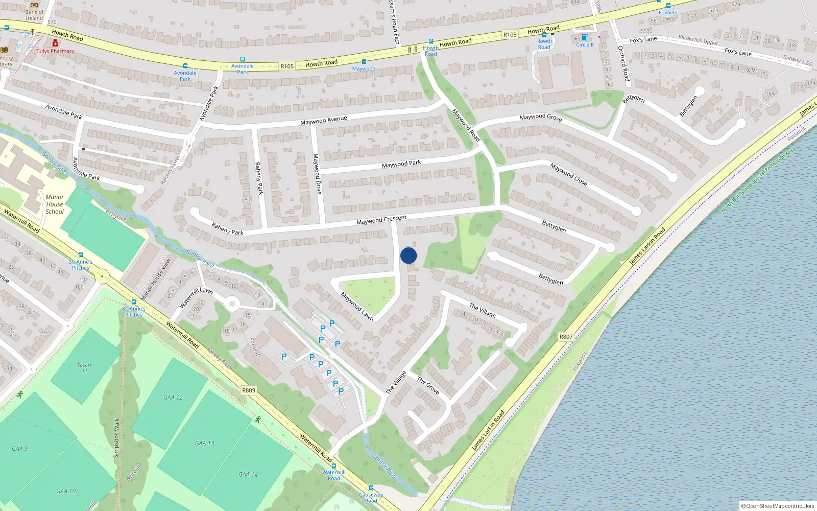 Overhead map showing the location of 2 Maywood Lawn, Raheny, Dublin 5