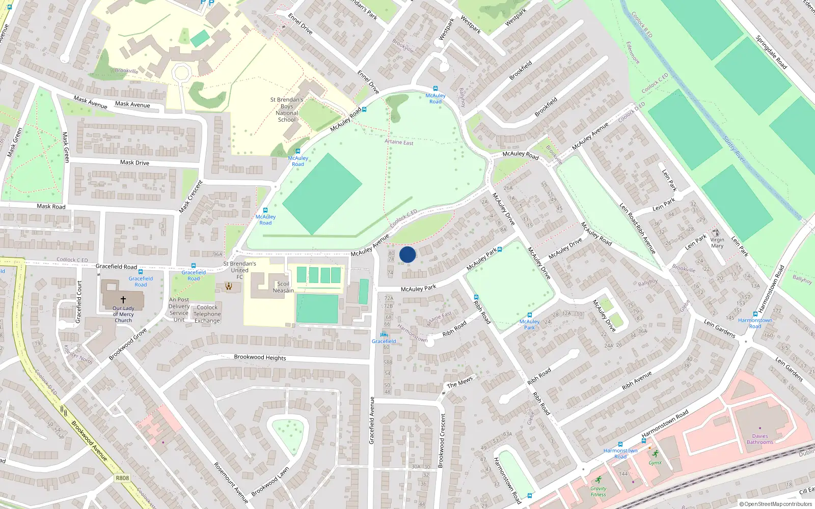 Overhead map showing the location of 2 McAuley Avenue, Dublin 5