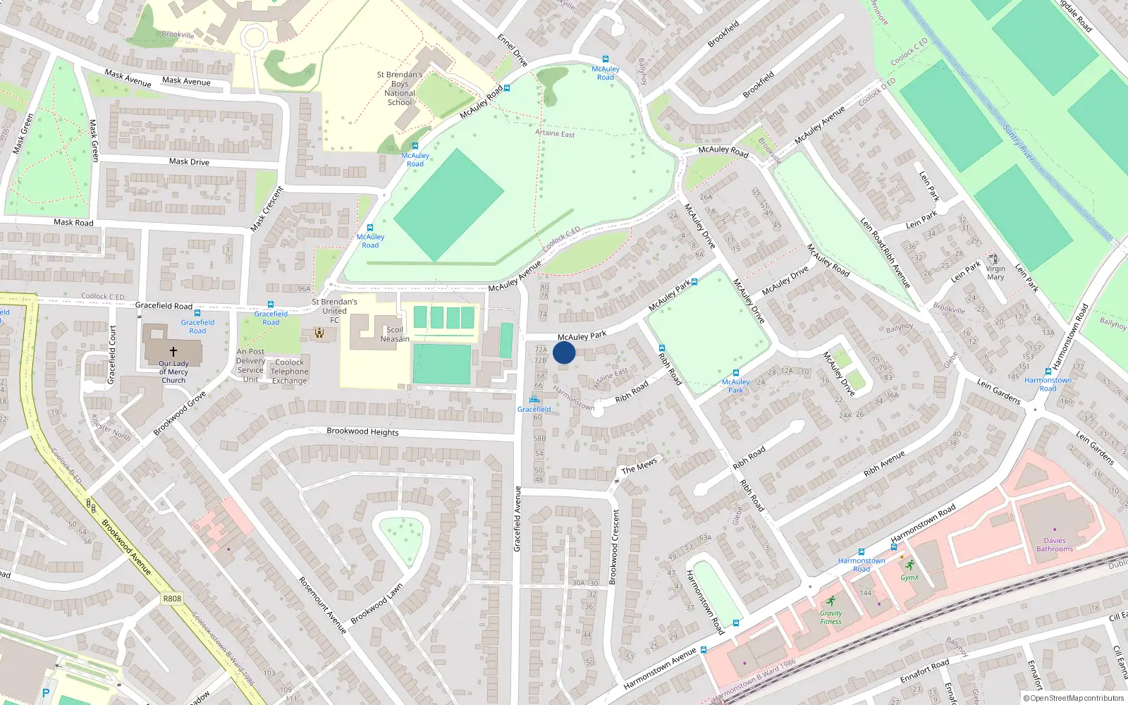 Overhead map showing the location of 2 McAuley Park, Dublin