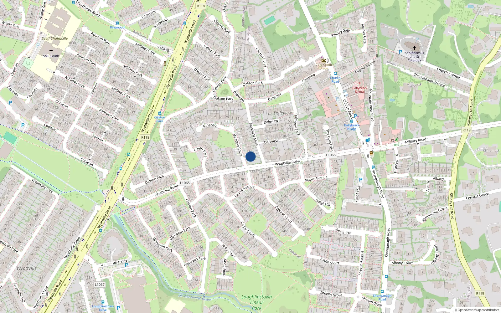 Overhead map showing the location of 2 Meadow Court, Ballybrack