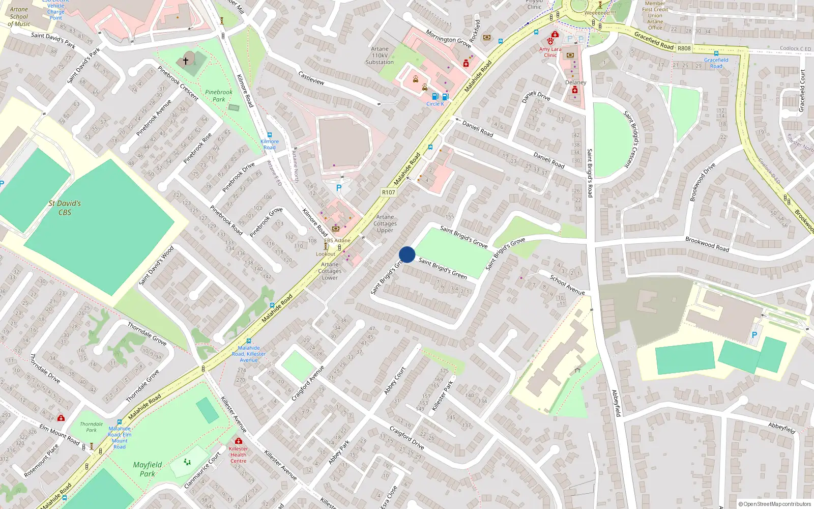 Overhead map showing the location of 2 Measc Green, Artane, Dublin 5