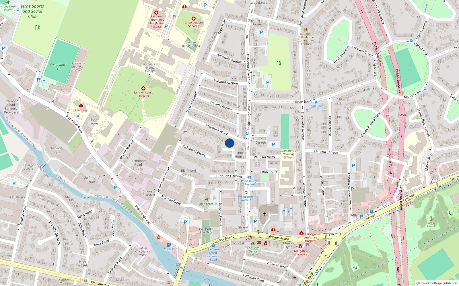 Overhead map showing the location of 2 Melrose Avenue, Dublin 3