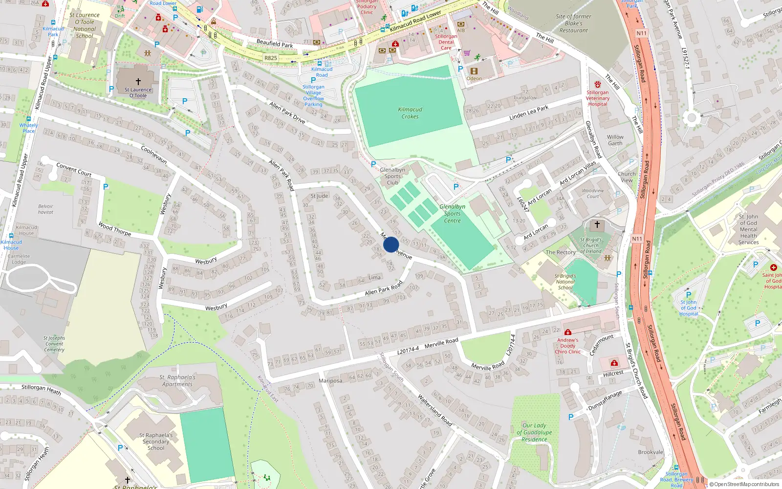 Overhead map showing the location of 2 Merville Avenue, Stillorgan