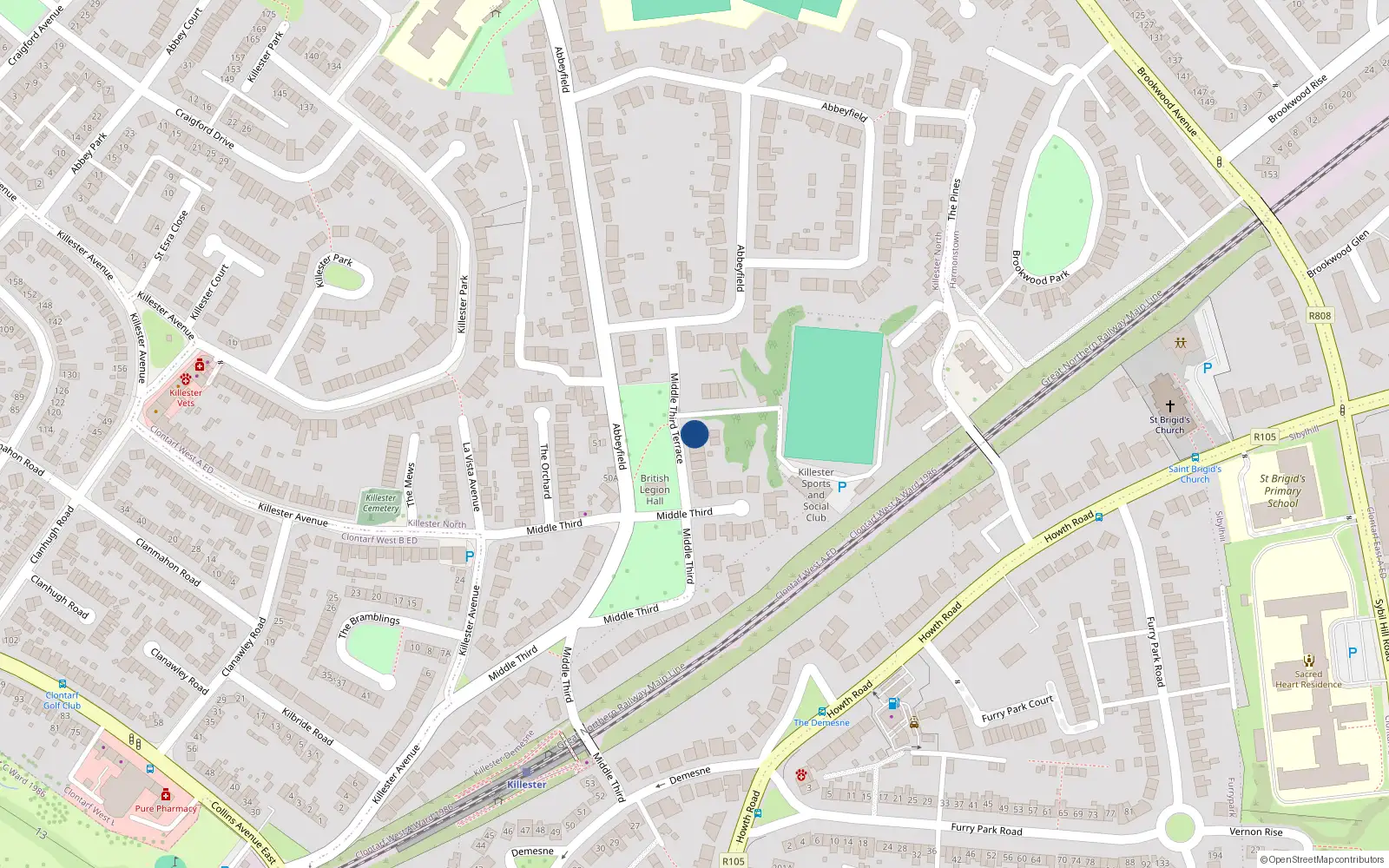 Overhead map showing the location of 2 Middle Third Terrace, Dublin 5