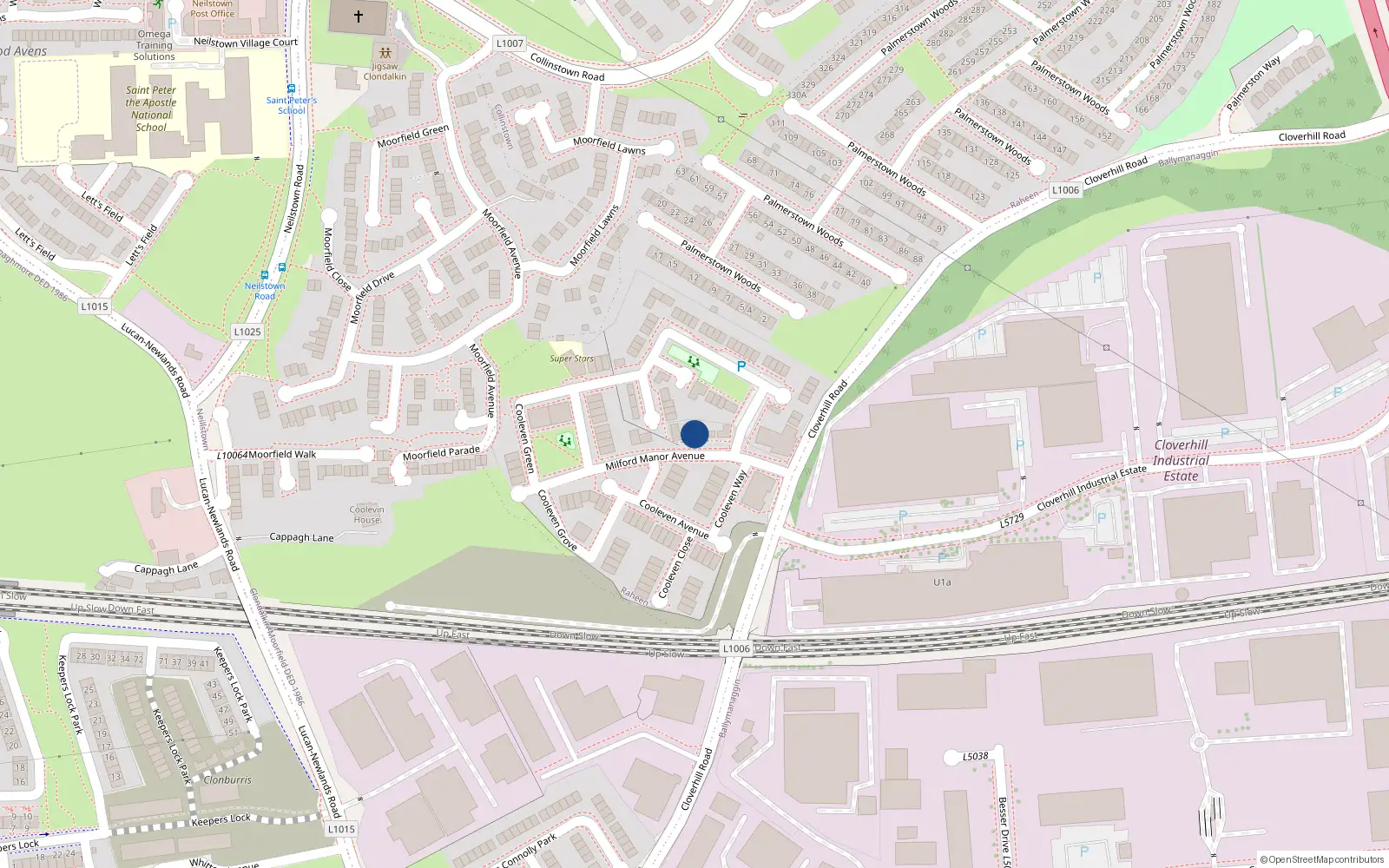 Overhead map showing the location of 2 Milford Manor Avenue, Dublin 22