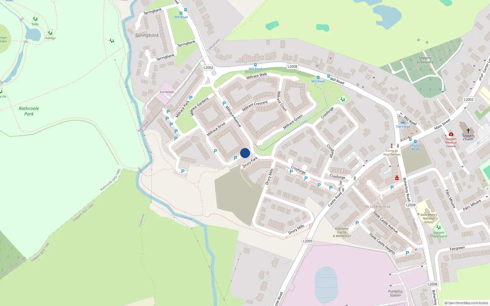 Overhead map showing the location of 2 Millrace View, Saggart